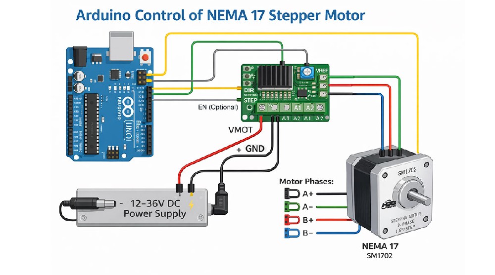 Как управлять шаговым двигателем с помощью Arduino (руководство по NEMA 17)